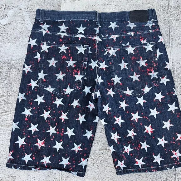 King Maker Men Shorts Blue White Star Patriot Straight Fit Shorts Bermuda Size40 - Picture 2 of 7